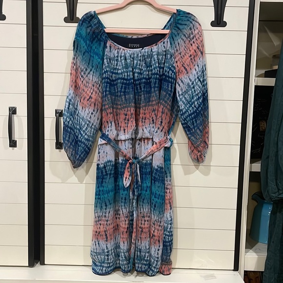 Enfocus dress. Elastic waist with tie. Pit to pit 21”. Length 38”. - Picture 1 of 3